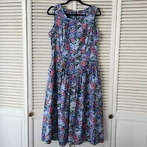 Vintage Floral Prairie Fit & Flare Midi dress with front pockets